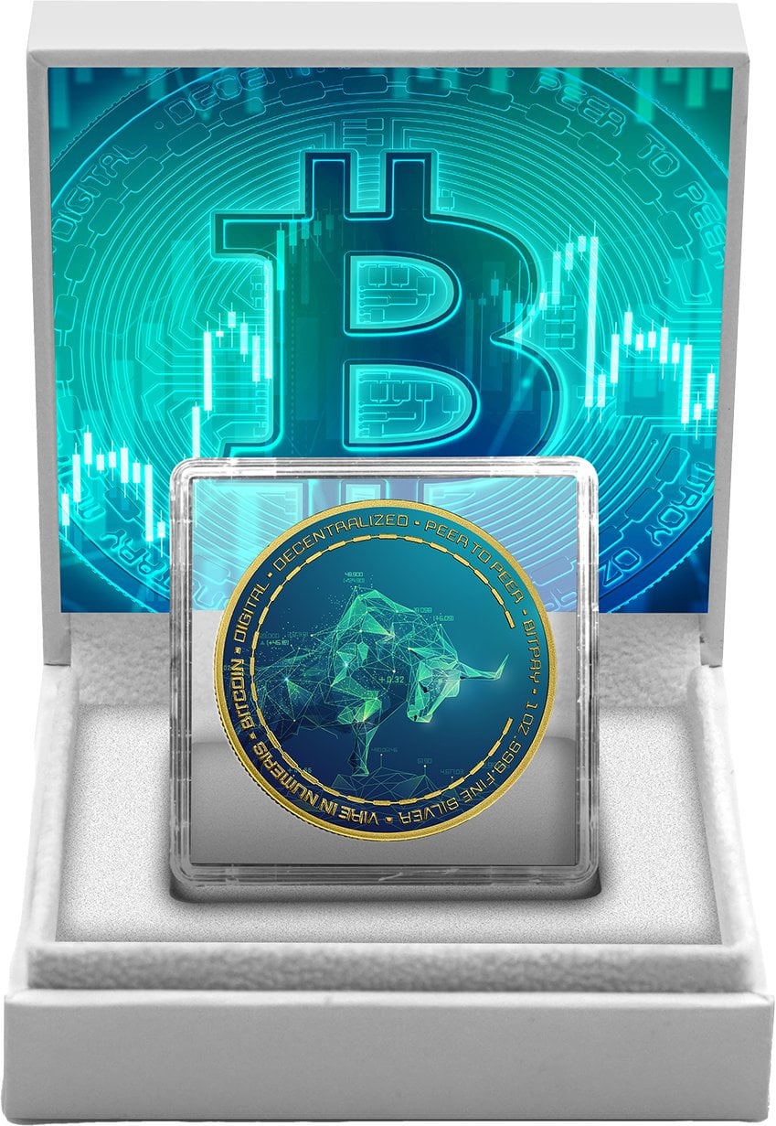 1 Unze Silber Bitcoin Bulle vs. Bär (Auflage: 100 | coloriert)
